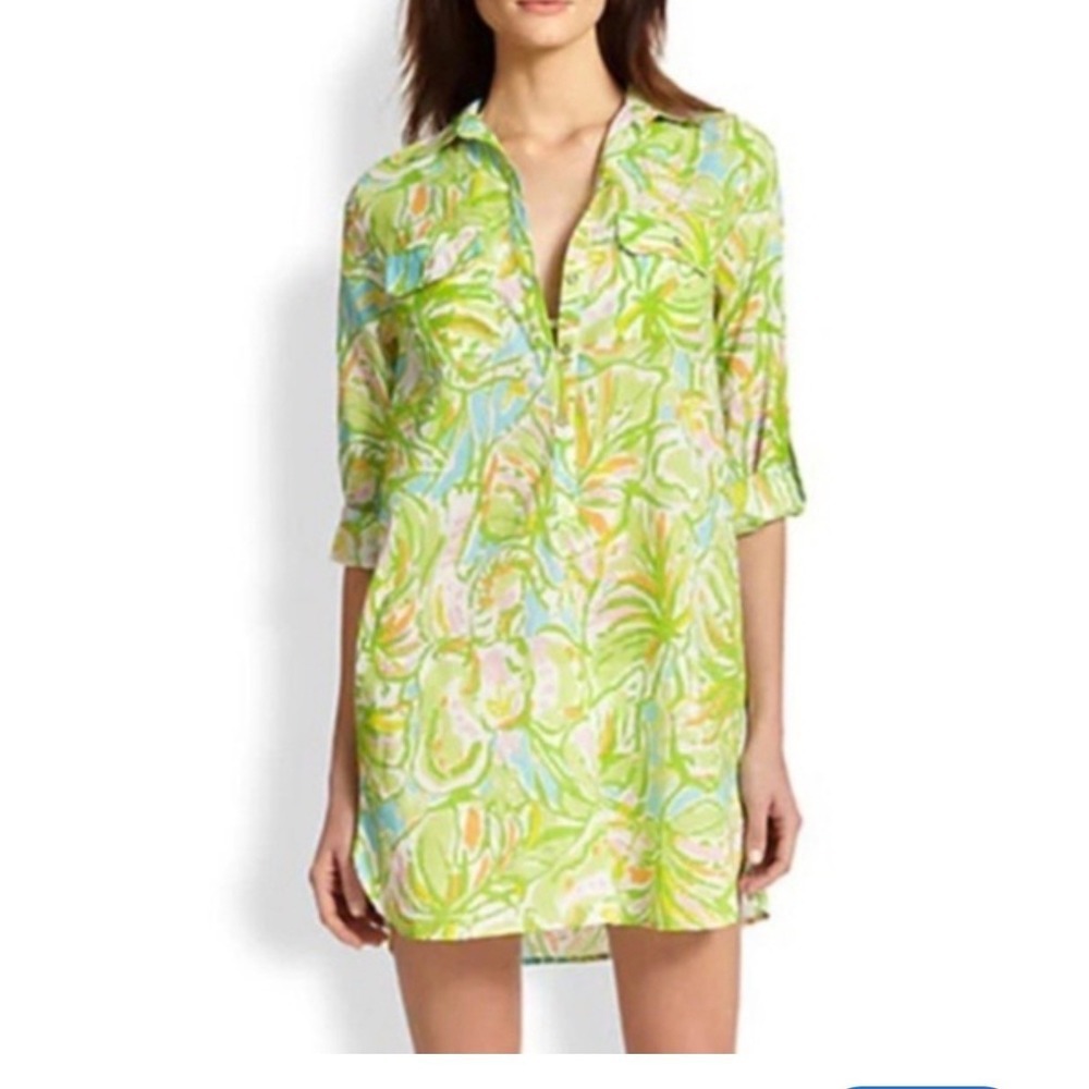 Lilly Pulitzer Captiva Tunic in Elephant Ears Green Tropical Dress M Cotton